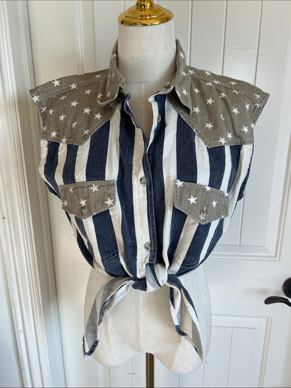 Quiz Starry Striped Tie-Front Western Shirt
